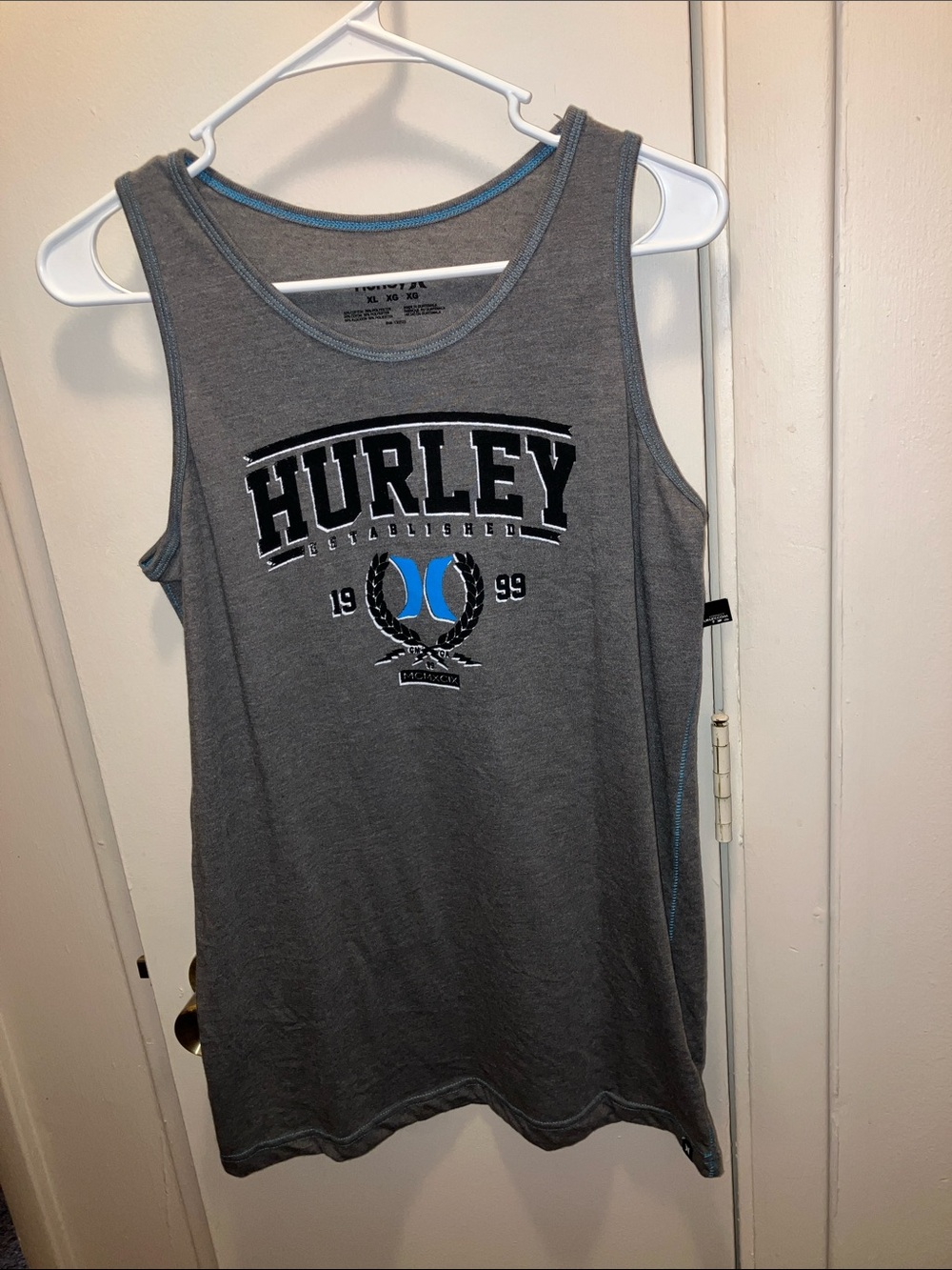 Hurley Gray Tank with Blue Logo Trim Boys XL New